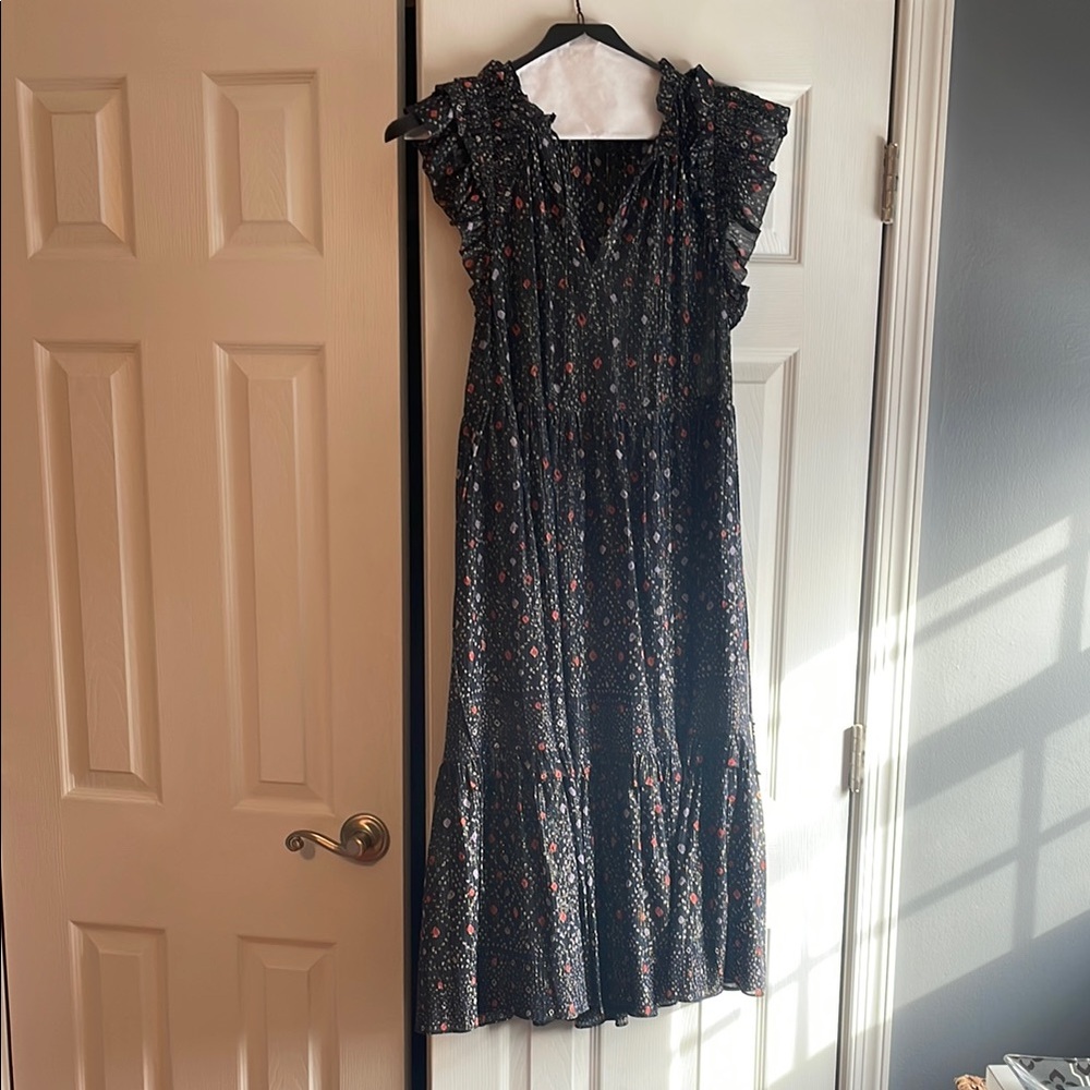 Ulla Johnson multicolored gown with flutter sleeves and V-neck for cocktail